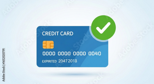 Credit card with check mark for online payment and transaction