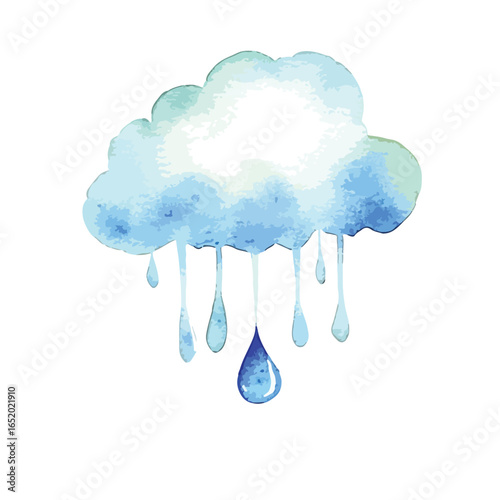 Watercolor Cloud with Raindrops A Textured Depiction of a Weather System