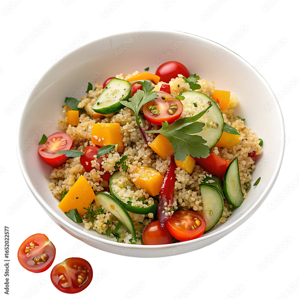fresh quinoa salad with veggies bright and health isolated on white background, png, ai generated. fresh quinoa salad with veggies bright and health isolated on white background, png, ai generated.