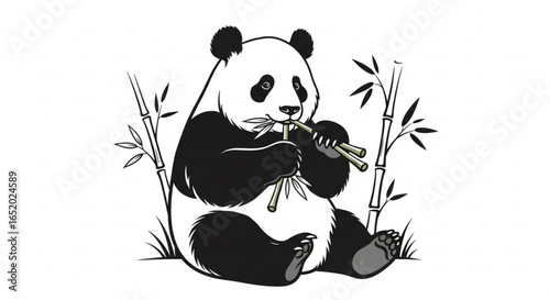 Illustration of a panda bear eating bamboo, a symbol of chinese wildlife