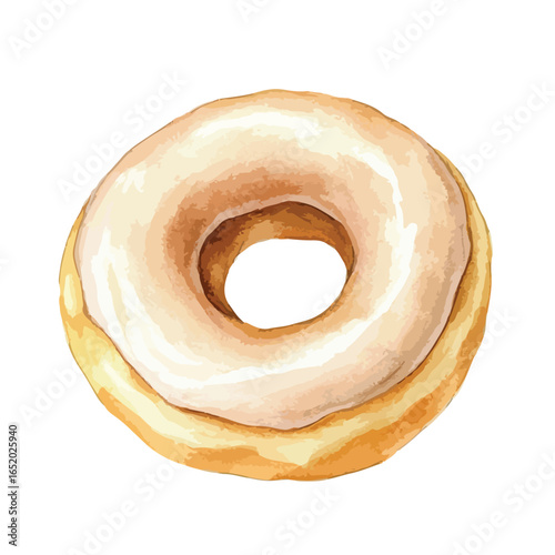 Watercolor Donut with Creamy Icing Artistic Food Illustration Delicious Treat