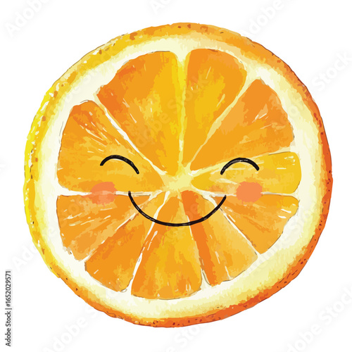Watercolor Happy Orange Slice with HandDrawn Smile