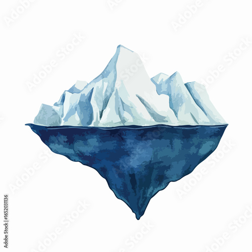 Watercolor Iceberg with Submerged Section and Jagged Peaks