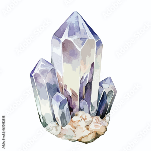 Watercolor Illustration of a Cluster of Crystalline Quartz Crystals (1)