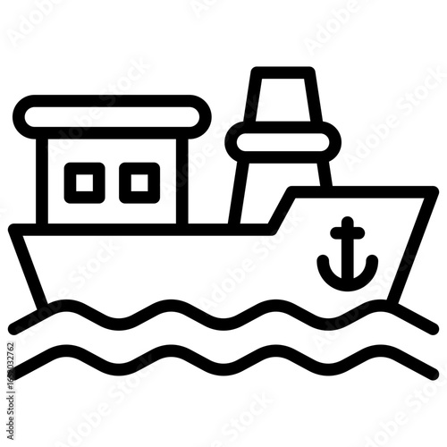 The icon of a cargo ship or tanker sailing on water in the world of logistics, international trade and shipping represents the global supply chain.