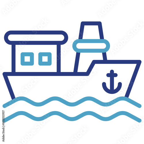 The icon of a cargo ship or tanker sailing on water in the world of logistics, international trade and shipping represents the global supply chain.