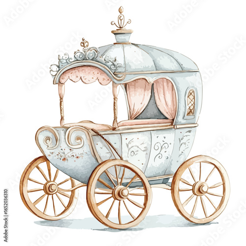 Watercolor Illustration of a Detailed Fairytale Carriage with Ornate Details