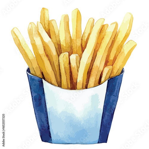 Watercolor Illustration of a Generous Serving of Golden French Fries