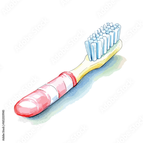 Watercolor Illustration of a Pink and Yellow Toothbrush
