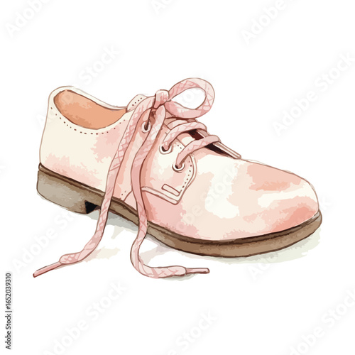 Watercolor Illustration of a Pink Oxford Shoe with Loose Laces