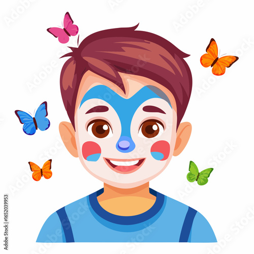 A fun vector illustration of a little girl with a red flower, a smiling cartoon character with beautiful hair
