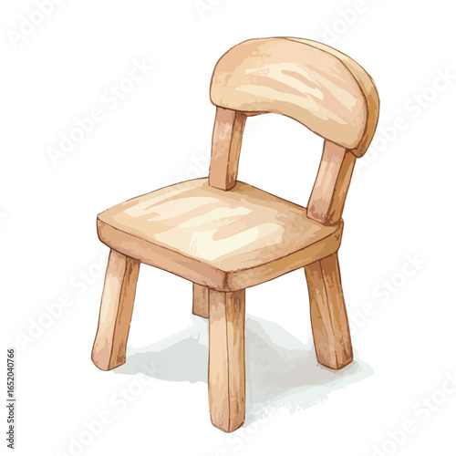 Watercolor illustration of a small light brown wooden chair with a rounded back