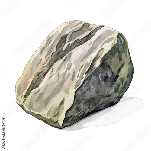 Watercolor Illustration of a Textured Rock with Varied Gray and Beige Tones