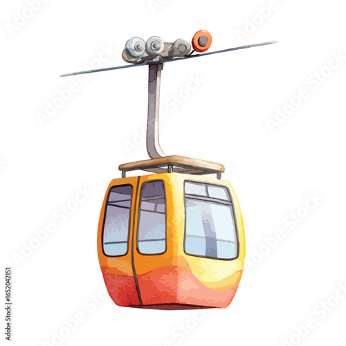 Watercolor Illustration of a Vibrant Gondola Lift Car with Details