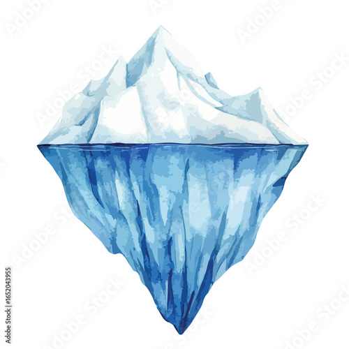 Watercolor Illustration of an Iceberg with Visible Underwater Portion