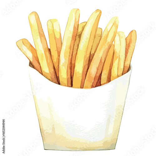 Watercolor Illustration of Golden French Fries in a Carton (1)