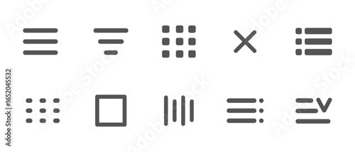 Website navigation button set. Hamburger menu line icon burger interface menu simple line, minimal ui popup burger. Template navigation dropdown button web symbol. Interface design element