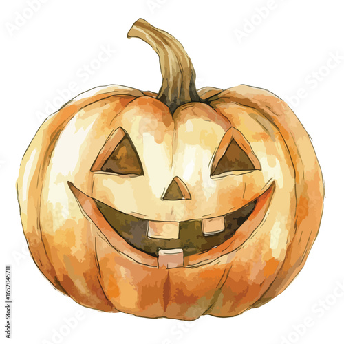 Watercolor Jack OLantern with Triangular Eyes and Toothy Grin Halloween