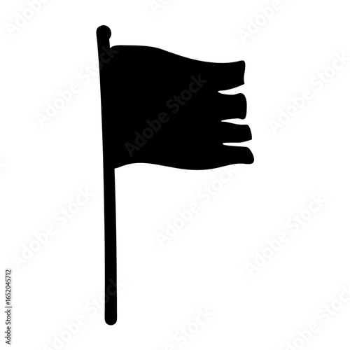Simple black tattered flag on a pole waving in the wind