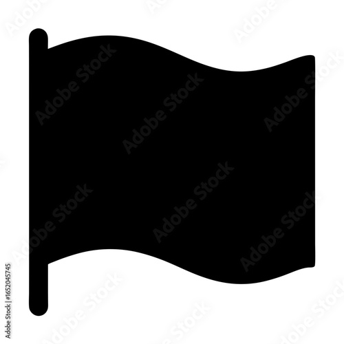 A Simple Black and White Waving Flag Illustration with Pole Support