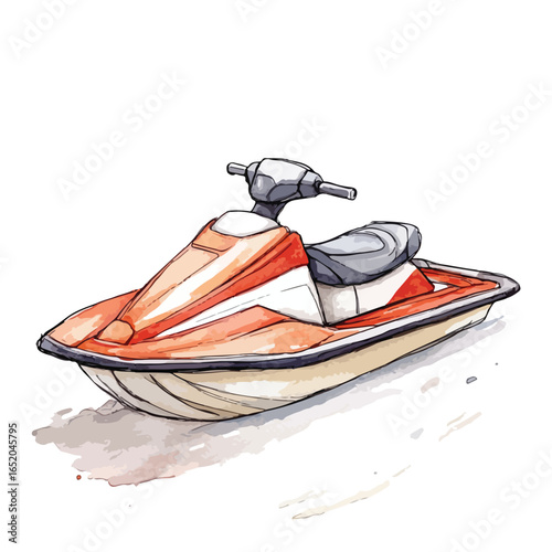 Watercolor Jet Ski Depicted with Orange and Gray Tones Artistic Rendering