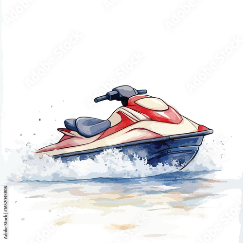 Watercolor Jet Ski Gliding Across Water Creating a Spray