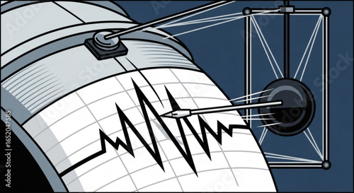 Seismograph earthquake recorder vector illustration for seismic activity monitoring and analysis equipment
