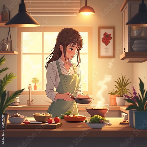 Person Cooking Meal in Bright Kitchen with Natural Light