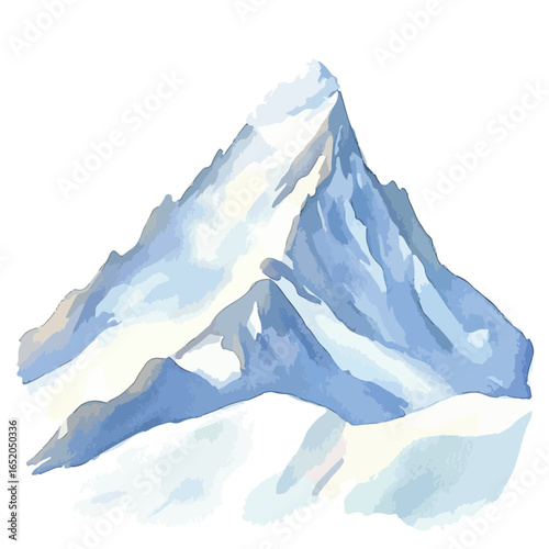 Watercolor Painting of a Majestic SnowCapped Mountain Peak
