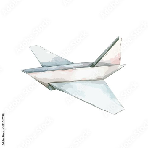 Watercolor Paper Airplane with Angular Wings and Tail Fins