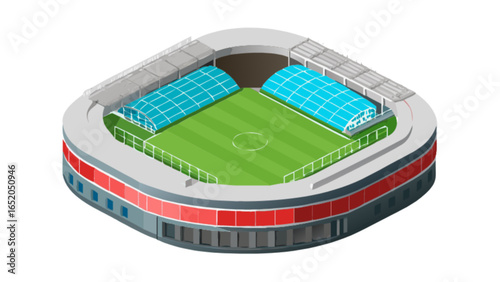 Isometric stadium arena sports field football soccer venue grandstand architecture design illustration model