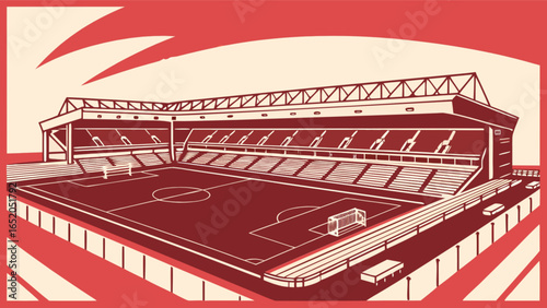 Vintage football stadium illustration soccer field grandstand fans sport arena vector graphic design asset