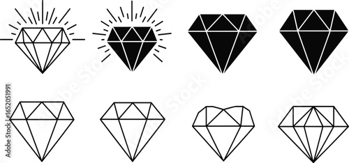 Set of diamond icons, sparkling gemstones vector, precious stone illustrations, diamond shapes collection, luxury 