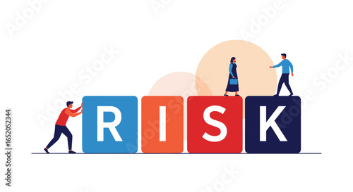 Navigating business challenges, people overcome risk by working together towards success