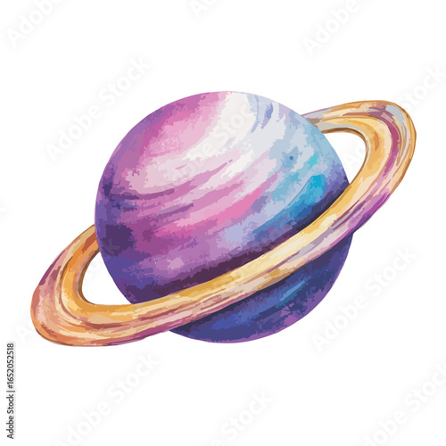 Watercolor Planet with Rings A Colorful Celestial Body Illustration