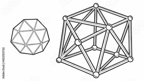 Geometric shapes illustration: icosahedron and cubeoctahedron vector design for educational resources