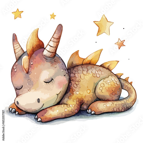 Watercolor Sleeping Dragon with Stars a Cute and Dreamy Illustration