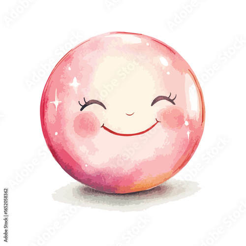 Watercolor Sphere with Smiling Face Eyelashes and Sparkling Highlights