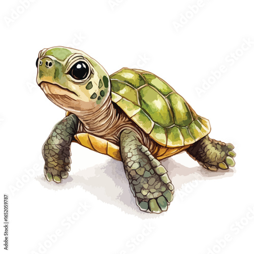 Watercolor Style Baby Turtle Portrait Curious Gaze