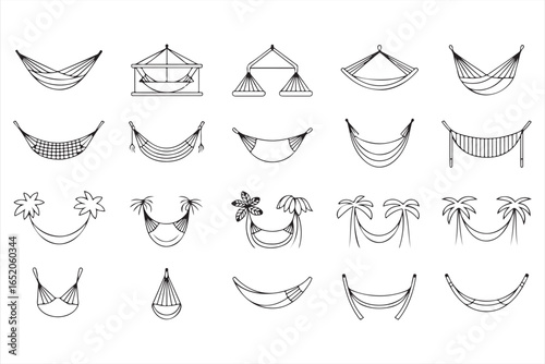 Tropical Hammock Vector Icon Pack Rest Swing Bed Travel and Holiday Symbols