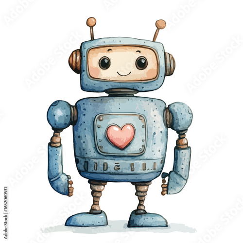 Wallpaper Mural Watercolor Style Blue Robot with Heart Emblem and Antennae Torontodigital.ca