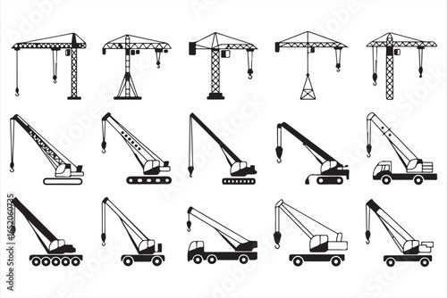 Heavy Duty Equipment Icons Vector Cranes for Lifting and Construction Projects