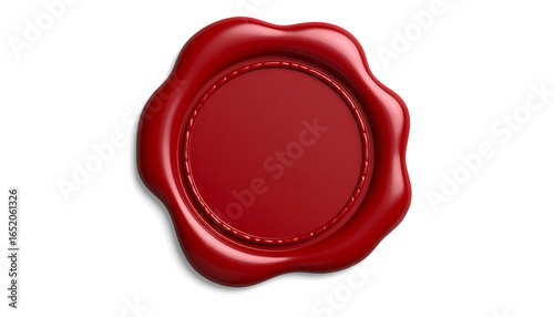 Red Wax Seal Stamp: Blank, Elegant, 3D Render, Isolated on White Background,  Perfect for Luxury Branding,  Authenticity, and Security Concepts.