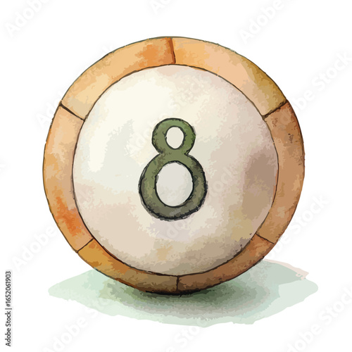 Watercolor Style Eight Ball with Tan Frame and Green Number