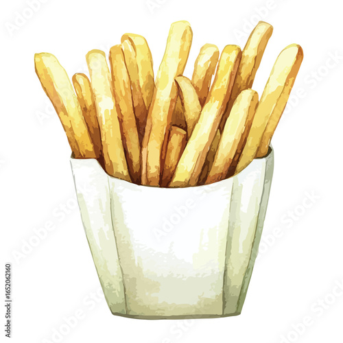 Watercolor Style French Fries in a Paper Carton (1)