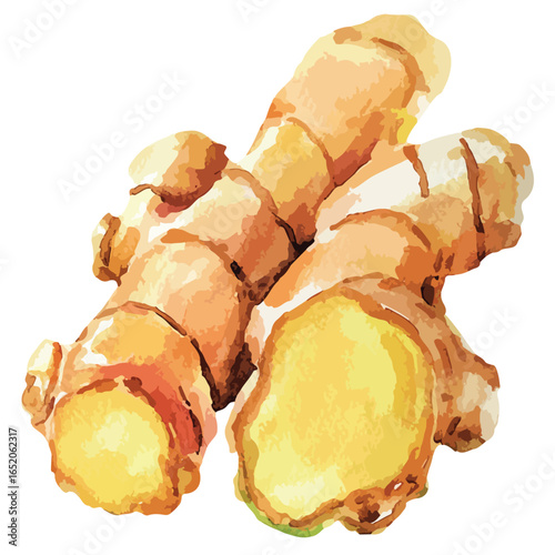 Watercolor Style Ginger Root with Knobby Texture and Earthy Tones