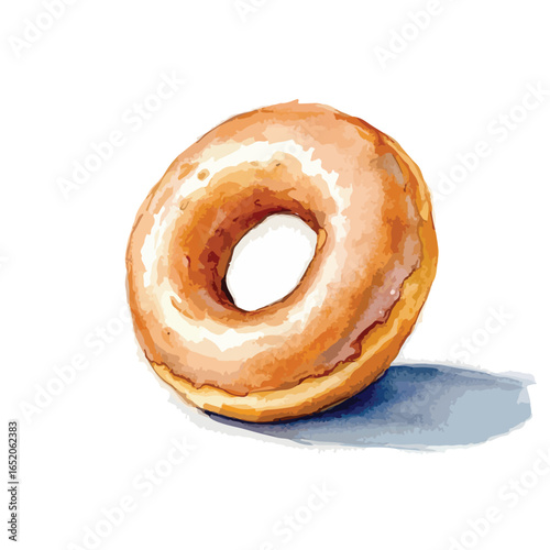 Watercolor Style Glazed Donut with Soft Shadow Sweet Treat Illustration