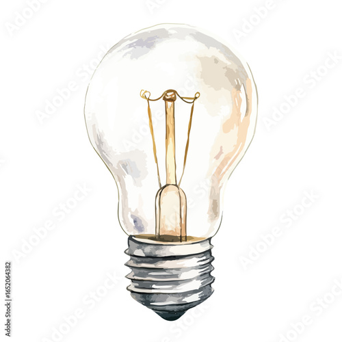 Watercolor style lightbulb with visible filament and metallic base