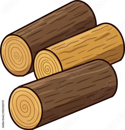 Wooden Logs Stack Illustration with Brown and Yellow Wood Textures Vector 