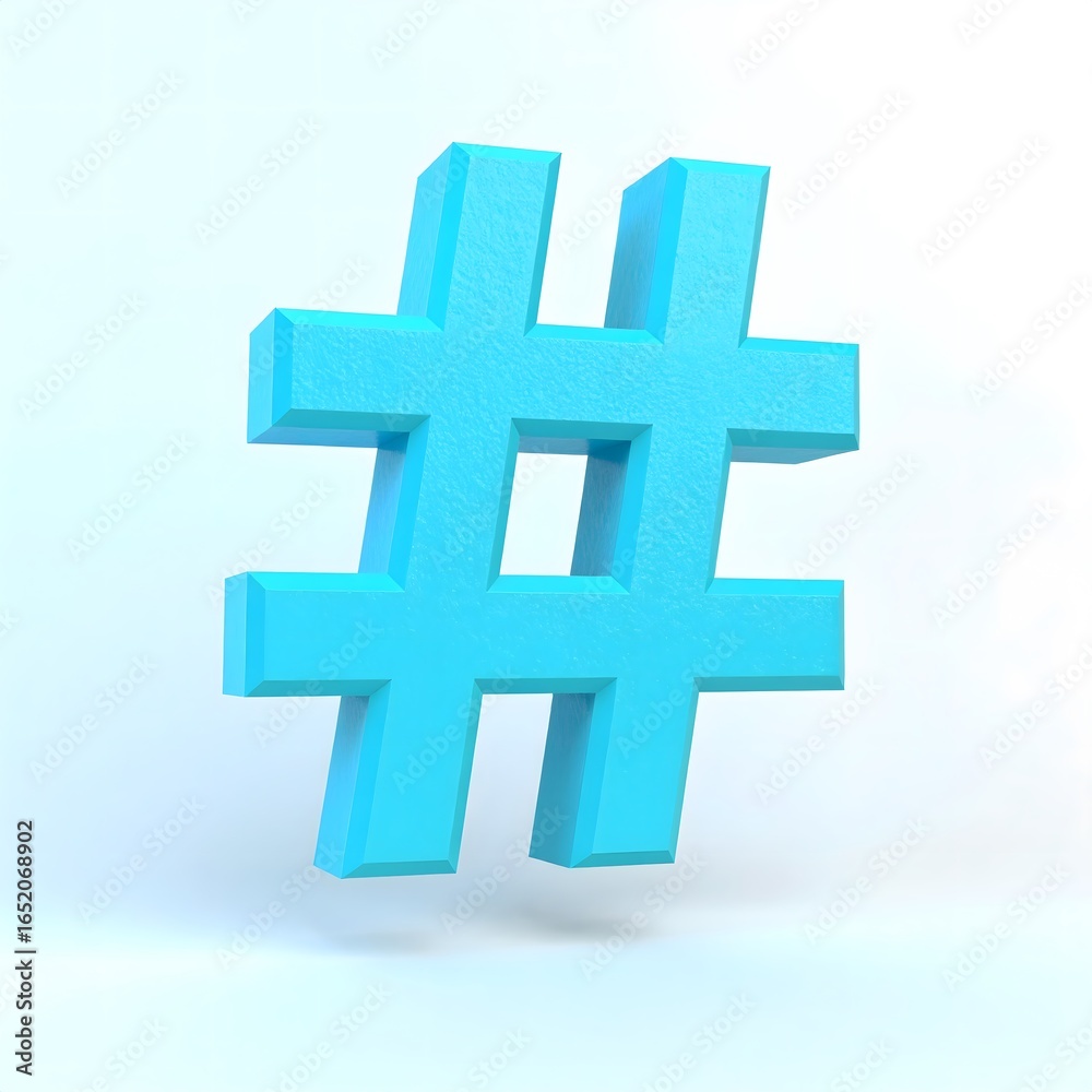 Fototapeta premium 3d hashtag symbol in bold shape and light blue tone, floating style.